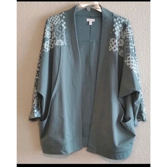 Garnet Hill NEW Green 3/4 Dolman Sleeve French Terry Kimono Relaxed Cardigan S - Picture 1 of 16